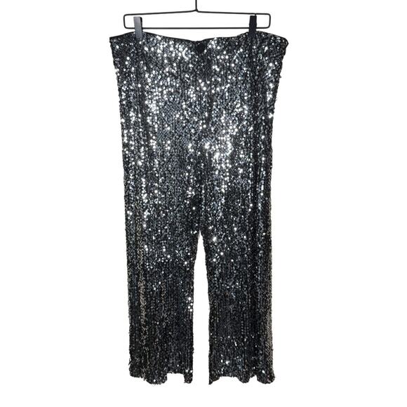 Anthropologie Colette Cropped Wide Leg Sequin Pants Black Silver Maeve Size 33 - Picture 2 of 11